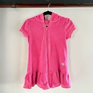 OP Ocean Pacific Girls Pink Terry Swim Cover Zip Hoodie Dress | Size 4T